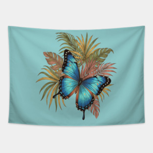 Blue Morpho Butterfly with Palms Tapestry