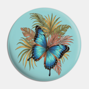 Blue Morpho Butterfly with Palms Pin