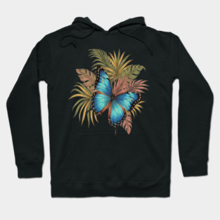 Blue Morpho Butterfly with Palms Hoodie