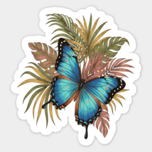 Blue Morpho Butterfly with Palms Sticker
