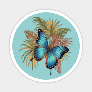 Blue Morpho Butterfly with Palms Magnet