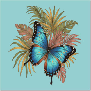 Blue Morpho Butterfly with Palms Posters and Art