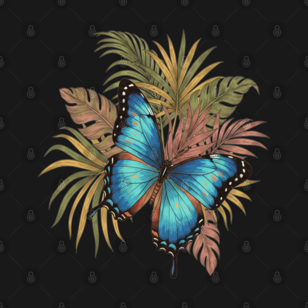 Blue Morpho Butterfly with Palms by BirdsnStuff