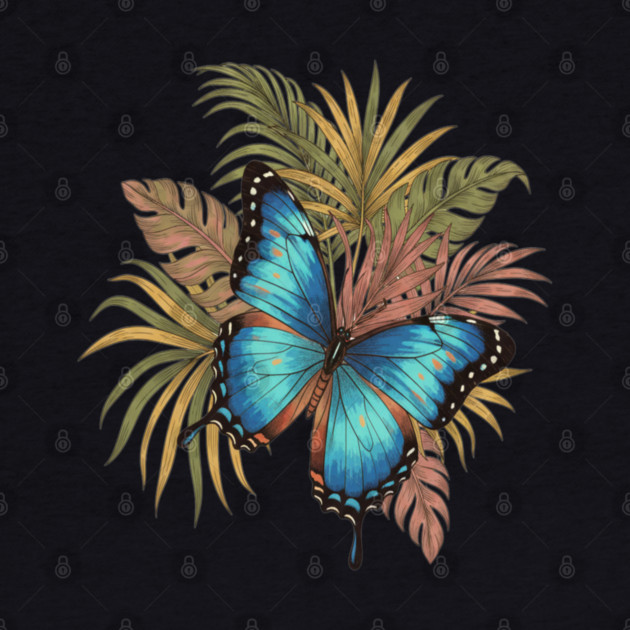 Blue Morpho Butterfly with Palms by BirdsnStuff