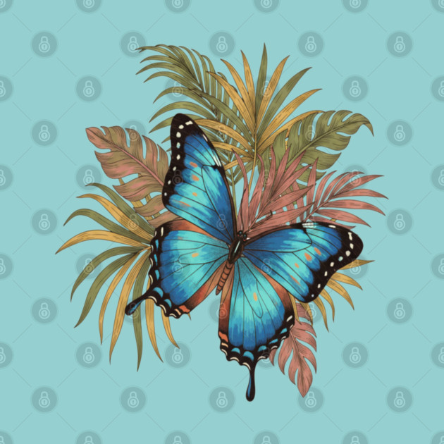 Blue Morpho Butterfly with Palms by BirdsnStuff