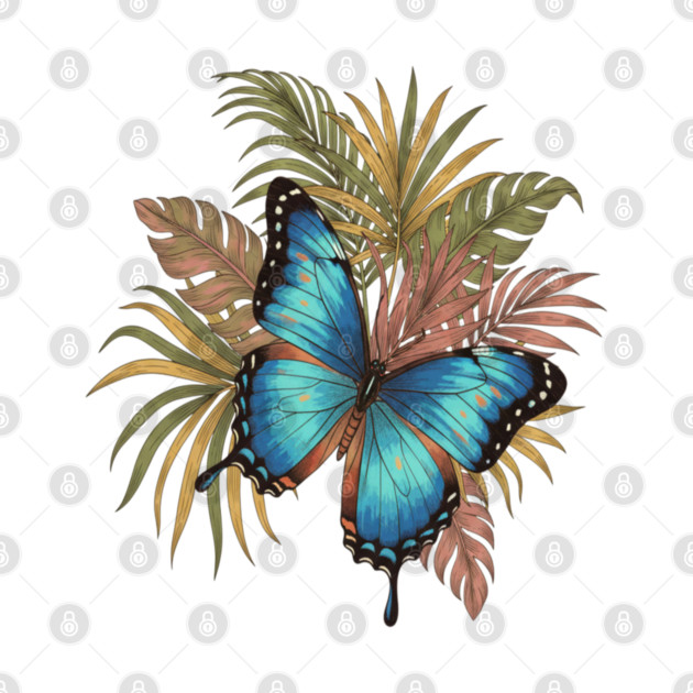 Blue Morpho Butterfly with Palms by BirdsnStuff