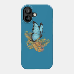 Blue Morpho Butterfly in Tropical Palms Phone Case