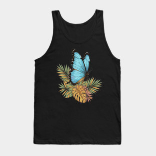 Blue Morpho Butterfly in Tropical Palms Tank Top