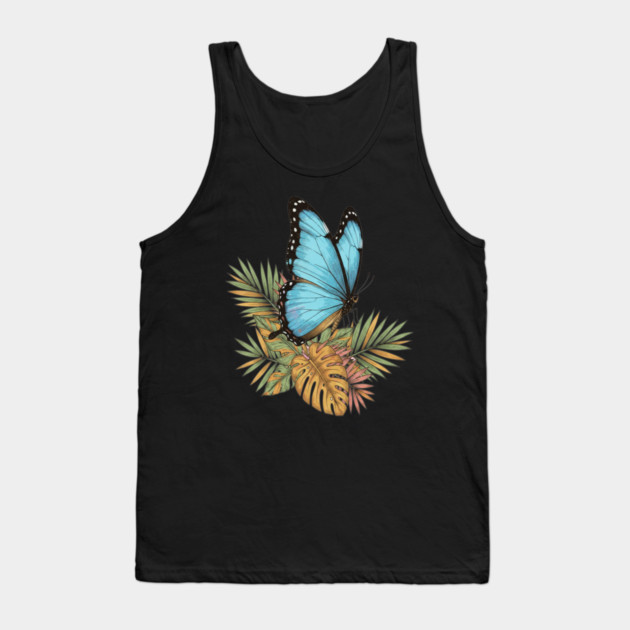 Blue Morpho Butterfly in Tropical Palms Tank Top by BirdsnStuff