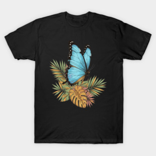 Blue Morpho Butterfly in Tropical Palms T-Shirt