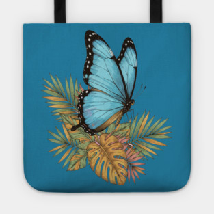 Blue Morpho Butterfly in Tropical Palms Tote