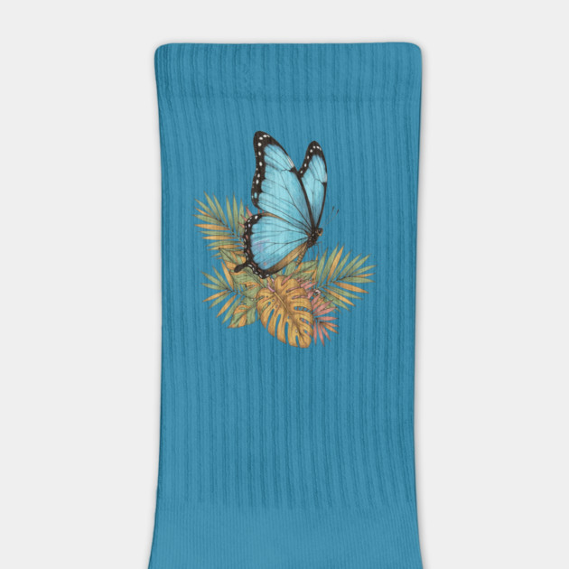 Blue Morpho Butterfly in Tropical Palms by BirdsnStuff