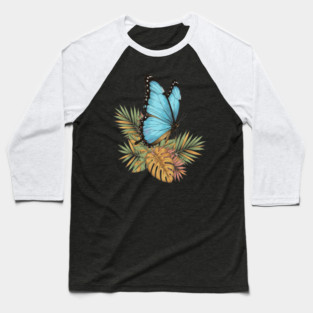 Blue Morpho Butterfly in Tropical Palms Baseball T-Shirt