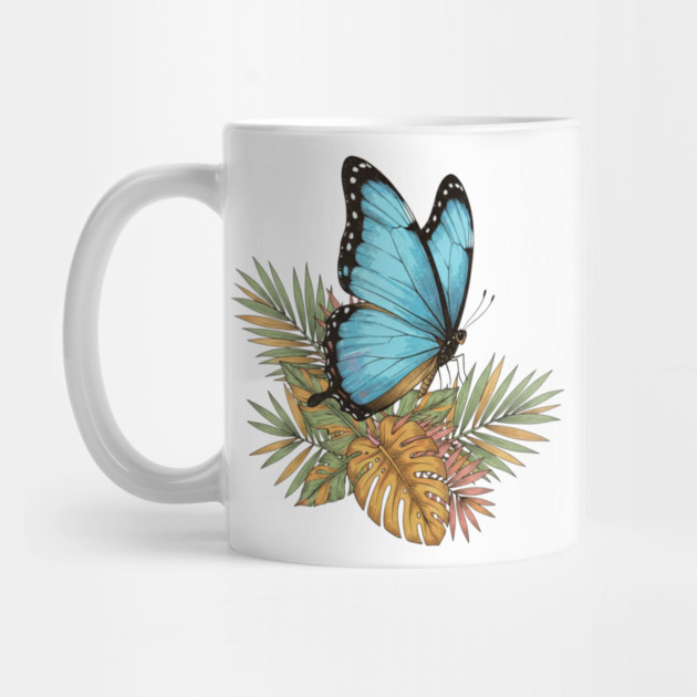 Blue Morpho Butterfly in Tropical Palms by BirdsnStuff