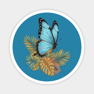 Blue Morpho Butterfly in Tropical Palms Magnet