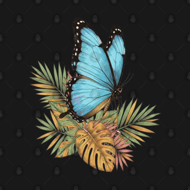 Blue Morpho Butterfly in Tropical Palms by BirdsnStuff