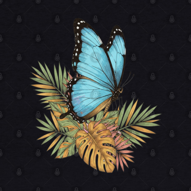 Blue Morpho Butterfly in Tropical Palms by BirdsnStuff
