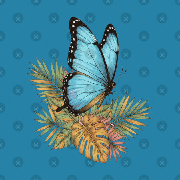 Blue Morpho Butterfly in Tropical Palms by BirdsnStuff