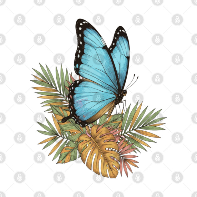 Blue Morpho Butterfly in Tropical Palms by BirdsnStuff