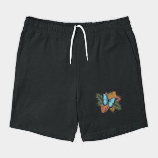 Blue Morpho Butterfly with Colorful Palms Shorts