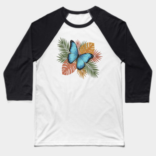 Blue Morpho Butterfly with Colorful Palms Baseball T-Shirt
