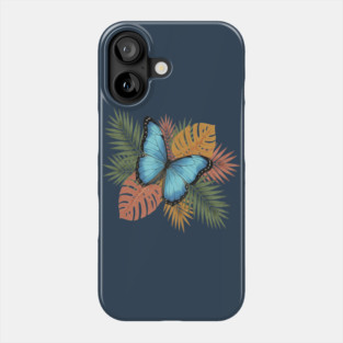 Blue Morpho Butterfly with Colorful Palms Phone Case