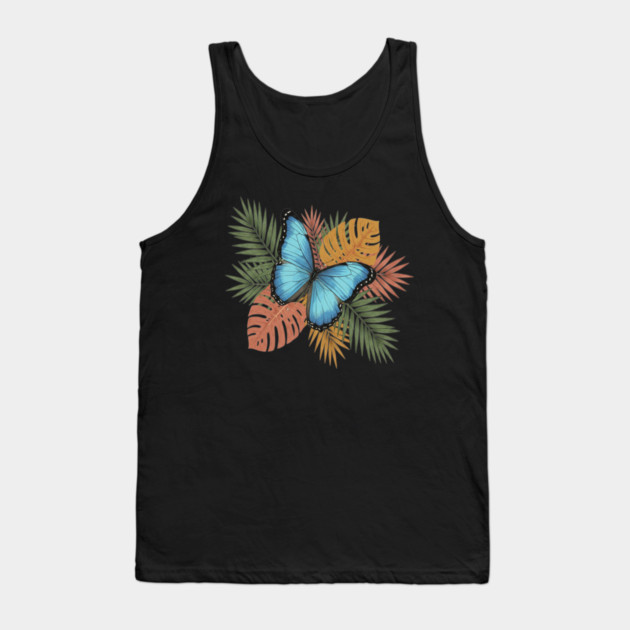Blue Morpho Butterfly with Colorful Palms Tank Top by BirdsnStuff
