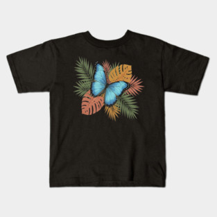 Blue Morpho Butterfly with Colorful Palms Kids T-Shirt