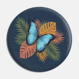 Blue Morpho Butterfly with Colorful Palms Pin