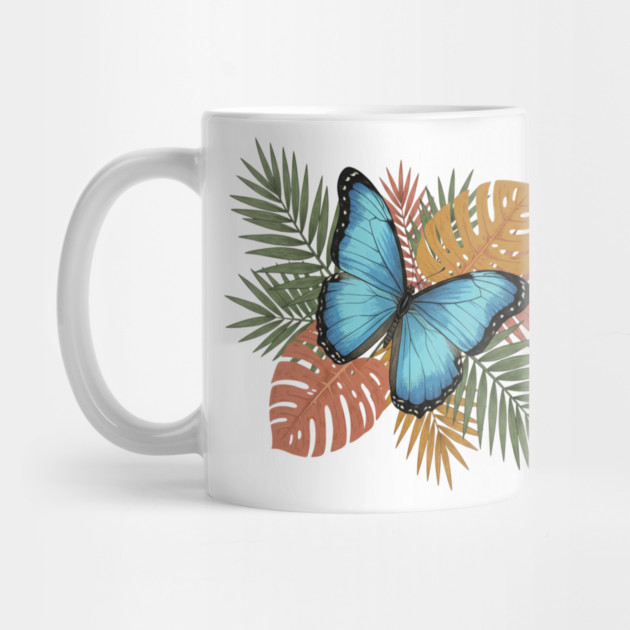 Blue Morpho Butterfly with Colorful Palms by BirdsnStuff