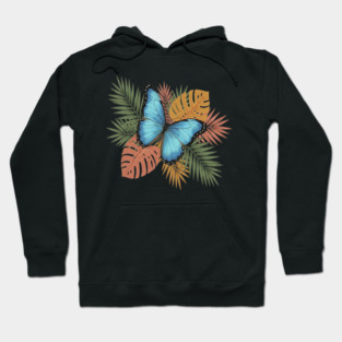 Blue Morpho Butterfly with Colorful Palms Hoodie