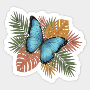 Blue Morpho Butterfly with Colorful Palms Sticker