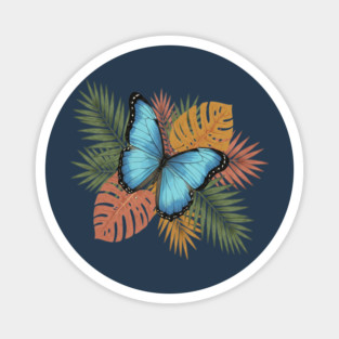 Blue Morpho Butterfly with Colorful Palms Magnet