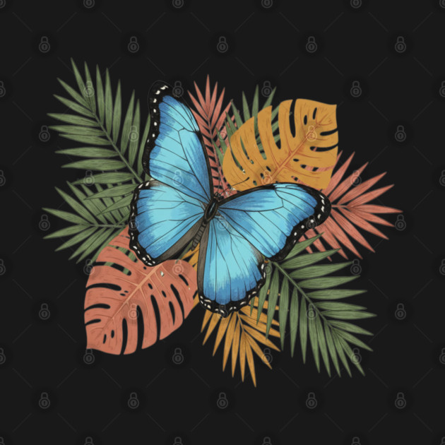 Blue Morpho Butterfly with Colorful Palms by BirdsnStuff