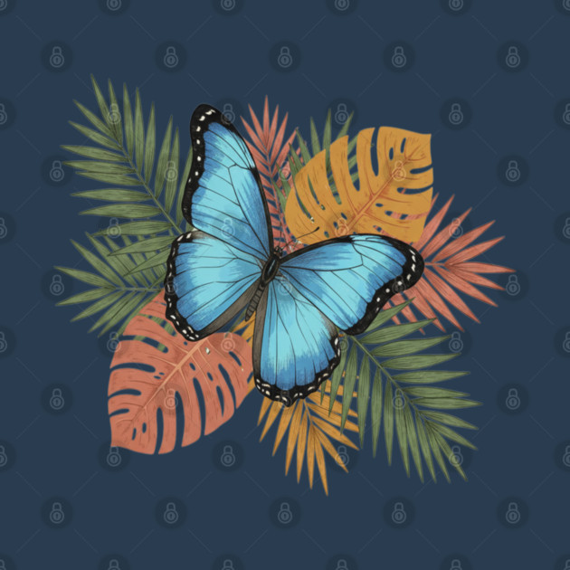 Blue Morpho Butterfly with Colorful Palms by BirdsnStuff