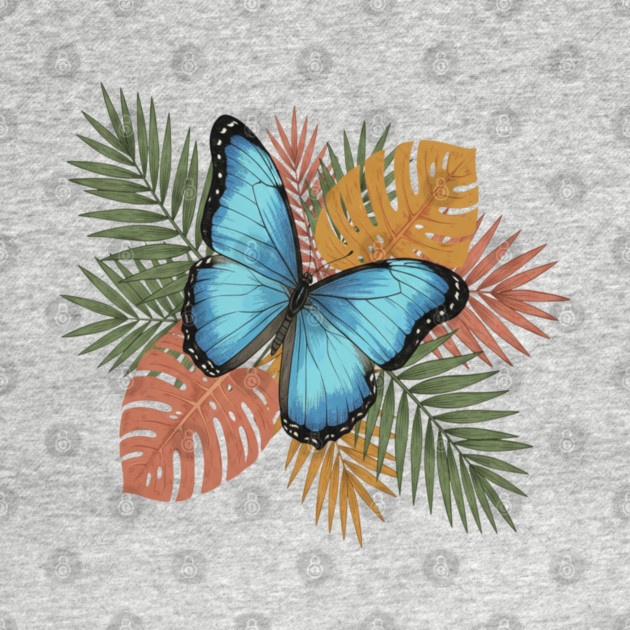 Blue Morpho Butterfly with Colorful Palms by BirdsnStuff