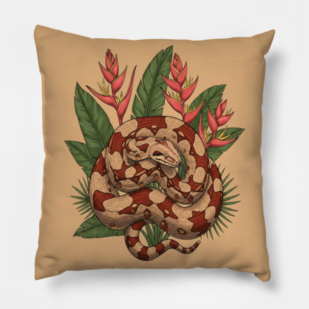 Boa Constrictor with Jungle Heliconia Pillow by BirdsnStuff
