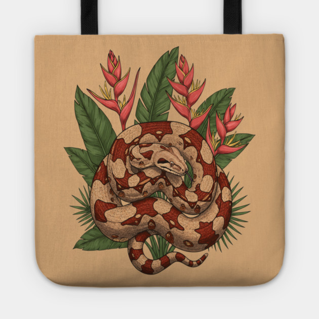 Boa Constrictor with Jungle Heliconia Tote by BirdsnStuff