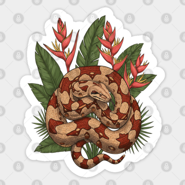 Boa Constrictor with Jungle Heliconia Sticker by BirdsnStuff
