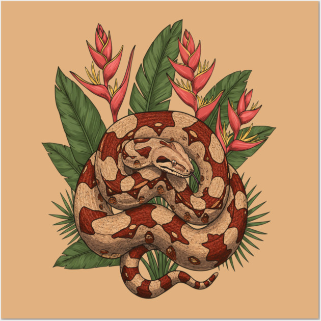 Boa Constrictor with Jungle Heliconia Wall Art by BirdsnStuff