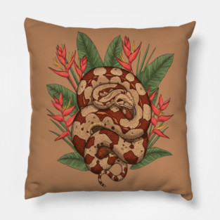 Boa Constrictor Resting in Tropical Leaves Pillow