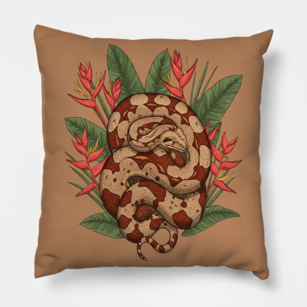 Boa Constrictor Resting in Tropical Leaves Pillow by BirdsnStuff