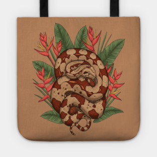 Boa Constrictor Resting in Tropical Leaves Tote