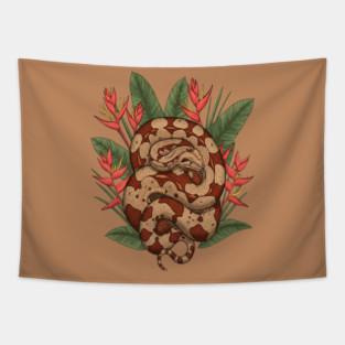 Boa Constrictor Resting in Tropical Leaves Tapestry