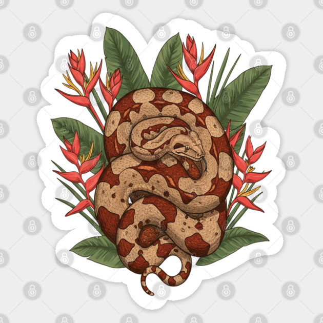 Boa Constrictor Resting in Tropical Leaves Sticker by BirdsnStuff