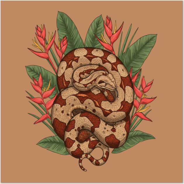 Boa Constrictor Resting in Tropical Leaves Wall Art by BirdsnStuff