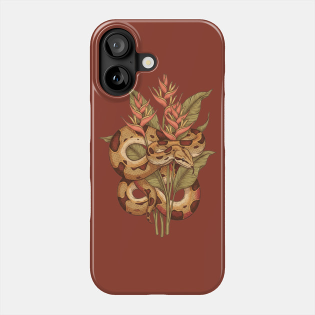 Boa Constrictor with Tropical Blooms Phone Case by BirdsnStuff