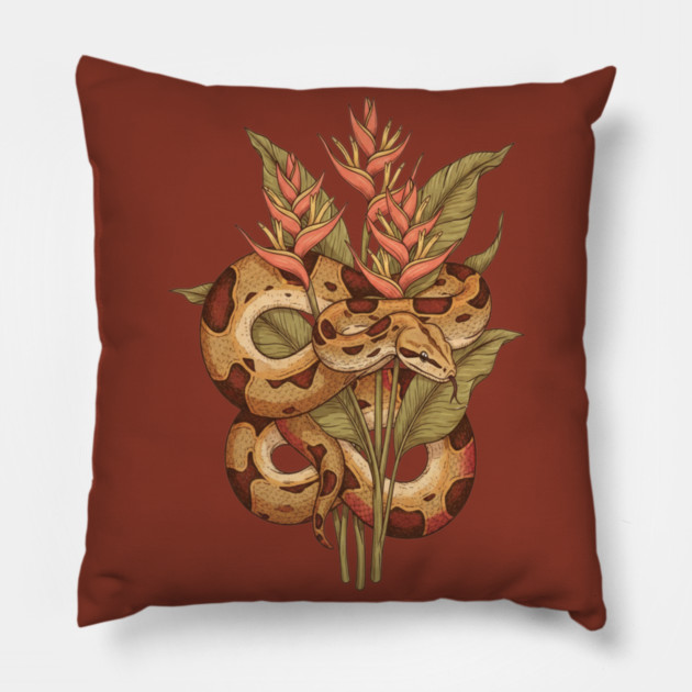 Boa Constrictor with Tropical Blooms Pillow by BirdsnStuff