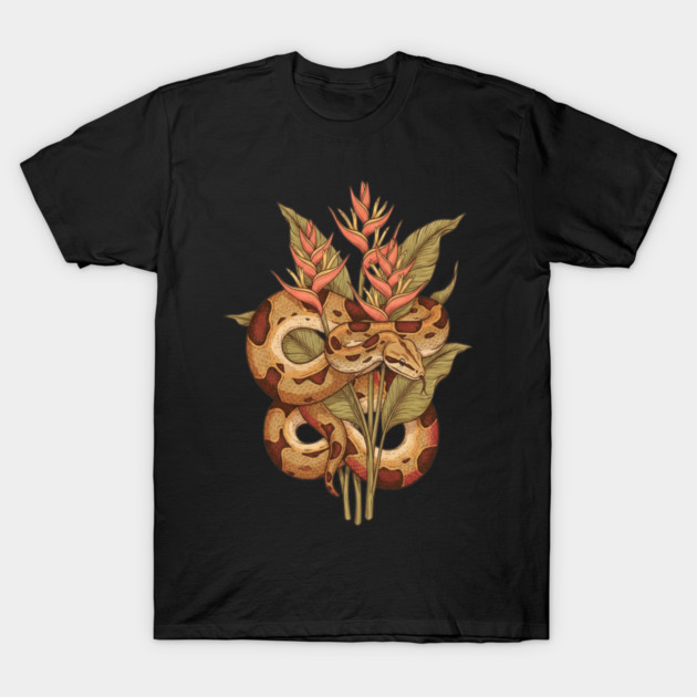 Boa Constrictor with Tropical Blooms T-Shirt by BirdsnStuff