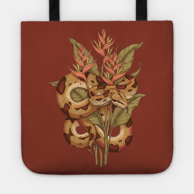 Boa Constrictor with Tropical Blooms Tote by BirdsnStuff